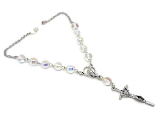 Large Clear Iridescent Glass Car Rosary