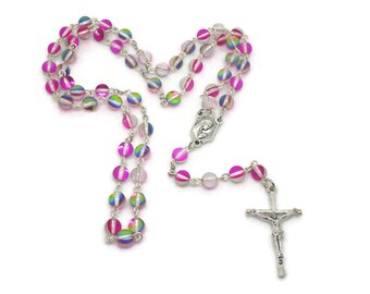 Pink Iridescent Glass Rosary