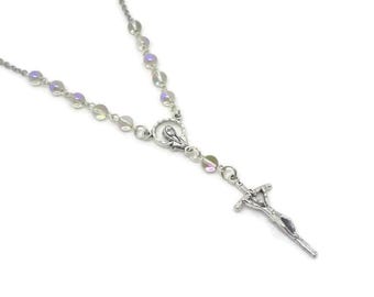Clear Iridescent Glass Car Rosary