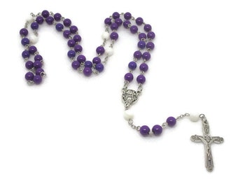Purple and White Glass Rosary