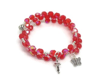 Red Czech Glass Rosary Bracelet