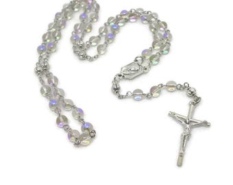 Clear Iridescent Glass Rosary