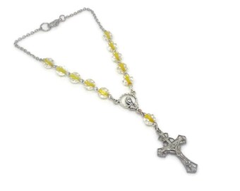 Yellow and Clear Glass Car Rosary