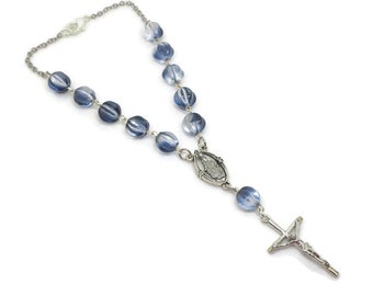 Large Dark Blue Glass Car Rosary