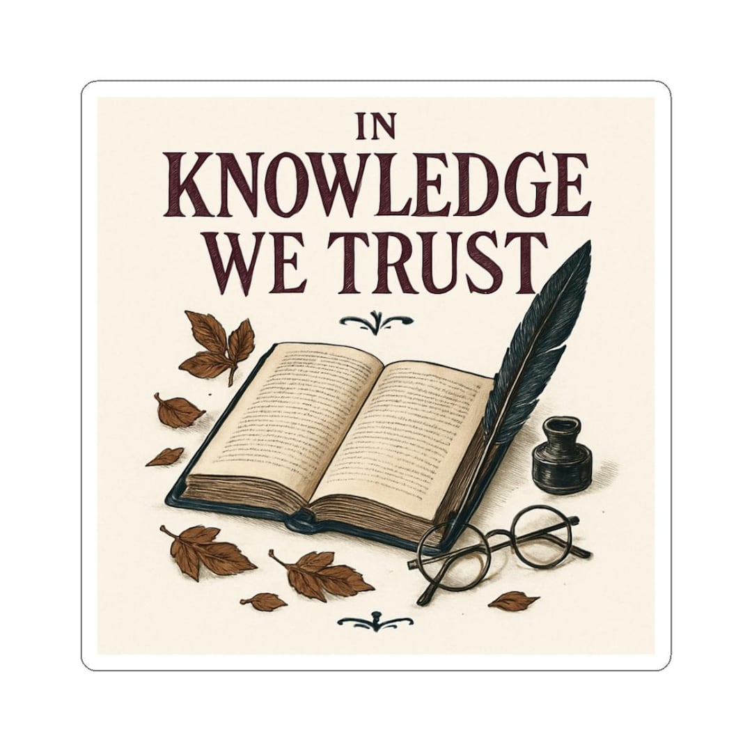 In Knowledge We Trust Sticker | Vintage Book, Quill & Autumn Leaves - Etsy