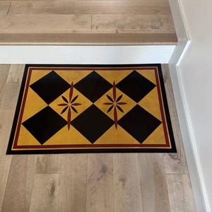 Hand painted Floor Cloth Historic Early American floorcloth area rug Primitive style