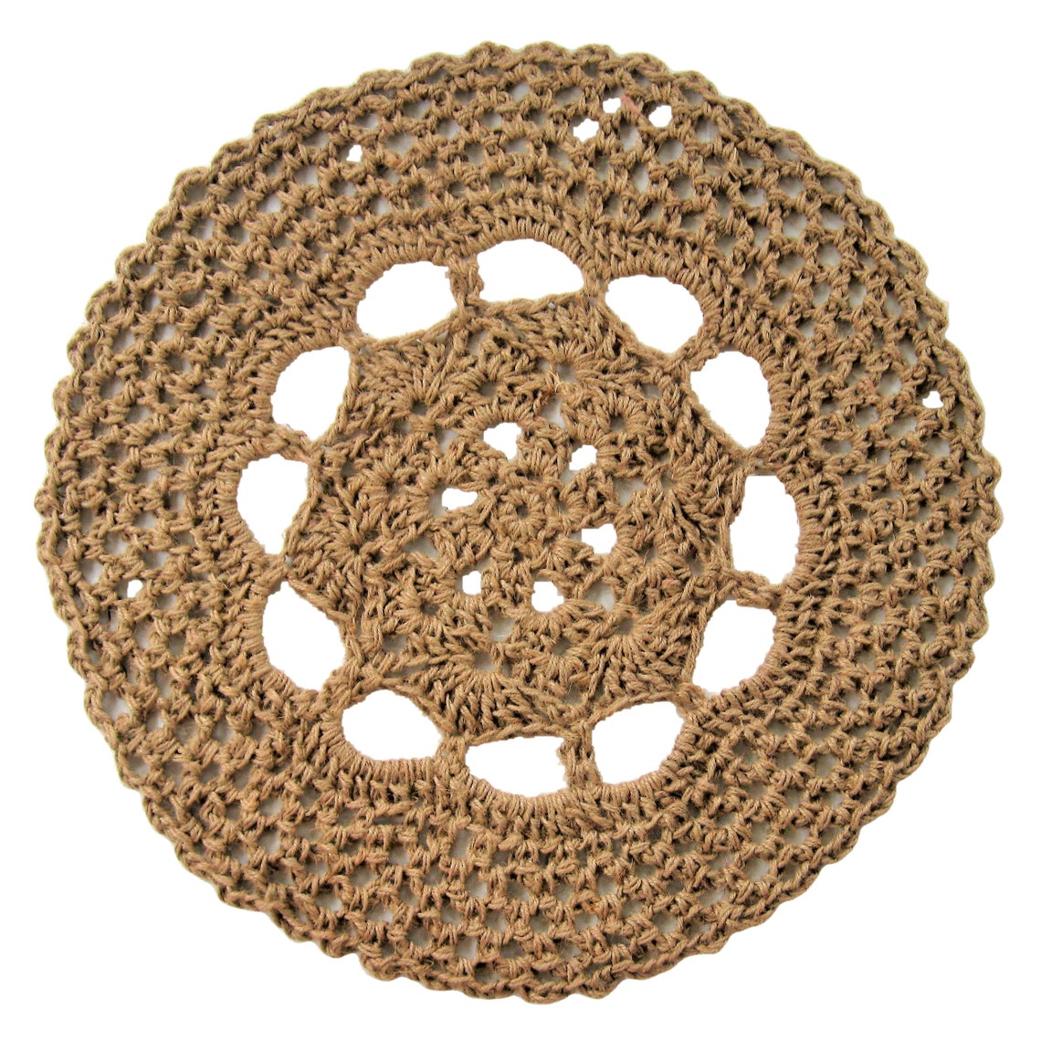 Round Openwork Crochet Jute Rug - Natural Fiber Mat - Rustic Decor ...