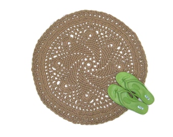 Round Jute Rug - Star Pattern - Natural Fiber - Handmade Crochet Mandala Rug - 28"