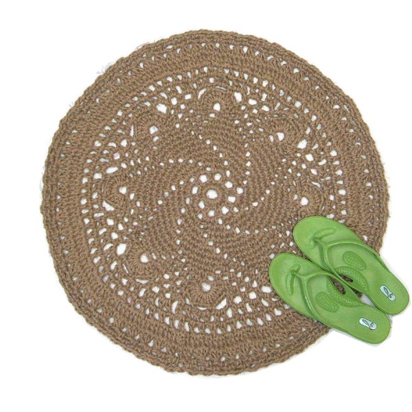 Round Jute Rug - Star Pattern - Natural Fiber - Handmade Crochet Mandala Rug - 28"