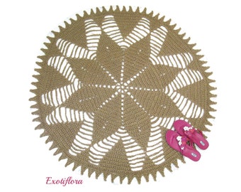 Round Sun Motif Jute Area Rug - Hippie Decor - Natural Rug - Eco Friendly - Southwestern Decor - Rustic Decor - Tex Mex - Americana Folk Art