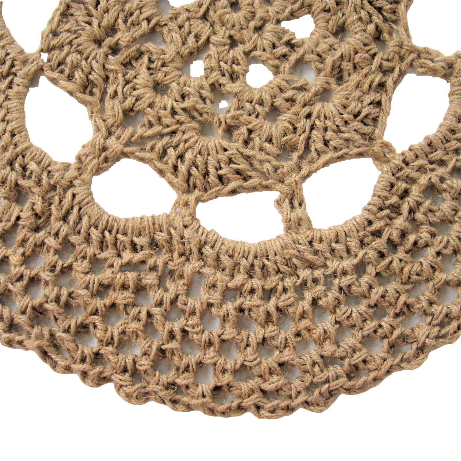 Round Openwork Crochet Jute Rug - Natural Fiber Mat - Rustic Decor ...