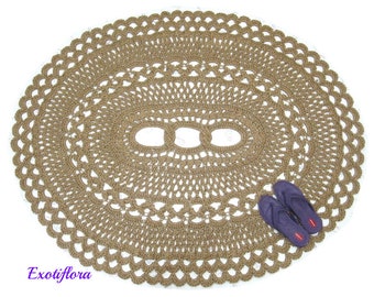 Oval Area Rug - Jute Doily Rug - Natural Fiber Rug - Hand Crochet Rug - Large Statement Rug - Openwork Rug - Southwestern Decor - OOAK Rug