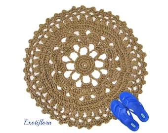 Round Openwork Crochet Jute Rug - Made to Order - Natural Fiber - Soft Thick Area Rug - Doily Rug - Jute Mandala Rug - Made in USA