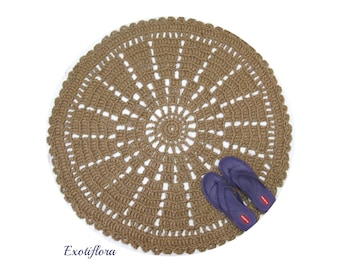 Round Jute Area Rug - Mandala or Wheel Pattern - Made from Eco Friendly, Dye Free, Sustainable Natural Fiber - Southwestern Decor - 39"