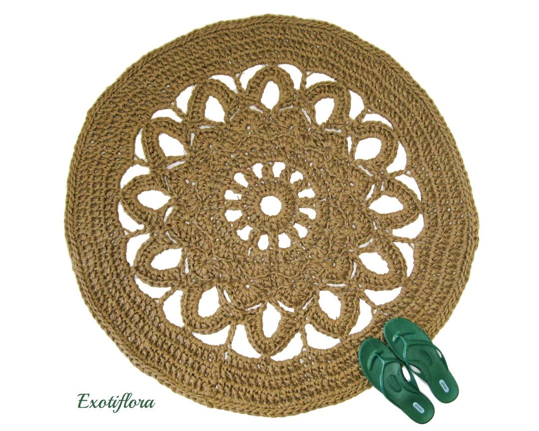 Round Jute Area Rug - Mandala Rug - Lacy Openwork Round Mat Crocheted ...
