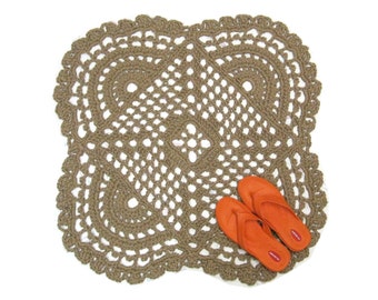 Jute Area Rug - Openwork Mandala Pattern -Natural Handmade Crochet Area Rug - All Natural and Eco Friendly - Boho or Hippie Decor - 32"