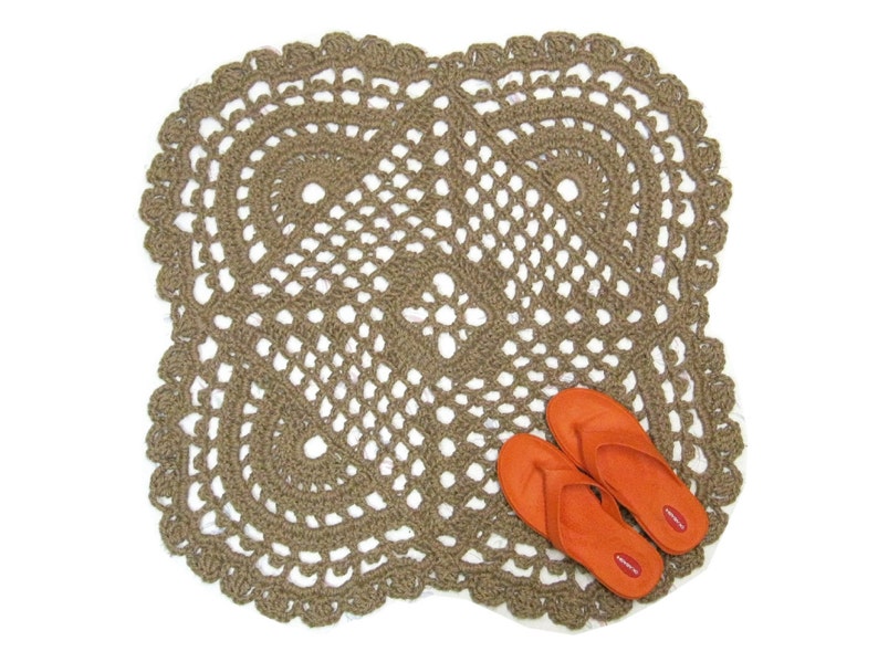Jute Area Rug Openwork Mandala Pattern Natural Handmade Crochet Area Rug All Natural and Eco Friendly Boho or Hippie Decor 32 image 1