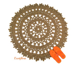 Round Crochet Jute Rug - Openwork Natural Fiber - Rustic Decor - Soft Thick Area Rug - Doily Rug -  Burlap Rug - Jute Floor Covering