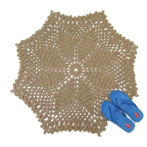 Jute Area Rug with Flower or Star Mandala Pattern - All Natural Fiber, Eco Friendly, and Dye Free  - Neutral Decor - Coastal Style