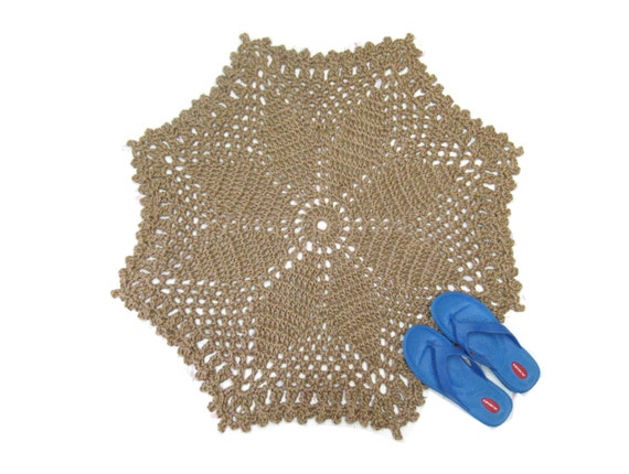 Jute Area Rug with Flower or Star Mandala Pattern - All Natural Fiber, Eco Friendly, and Dye Free  - Neutral Decor - Coastal Style
