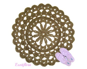 Round Crochet Jute Rug - Natural Fiber Mat - Scalloped Edging - Soft Thick Area Rug - Doily Rug -  Burlap Rug - Jute Floor Covering