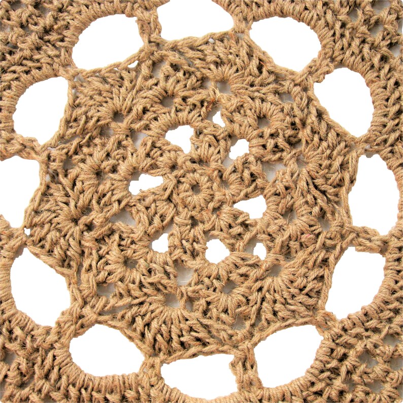 Round Openwork Crochet Jute Rug - Natural Fiber Mat - Rustic Decor ...