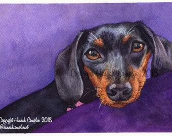 Dachshund Acuarela Giclee Pintura de impresión, Perro Arte de la pared Decoración del hogar Weenie Weiner Perro Lindo retrato de animales