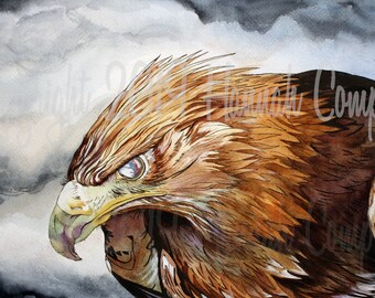 Golden Eagle Watercolor Giclee Print, Eagle Painting, Bird Wall Art, Fantasy Home Decor, Animal Portrait Wildlife Nature Raptor Artwork