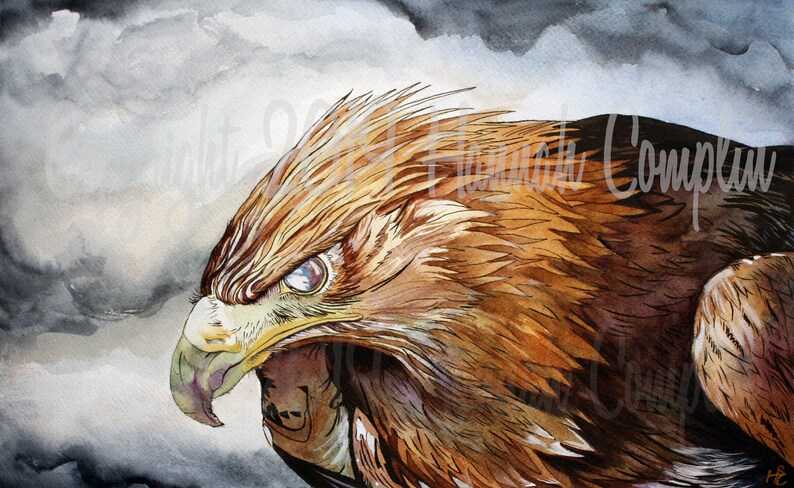 Golden Eagle Watercolor Giclee Print, Eagle Painting, Bird Wall Art, Fantasy Home Decor, Animal Portrait Wildlife Nature Raptor Artwork image 1