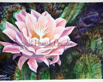 Cactus Flower Watercolor Digital Print Painting, Botanical Wall Art, Plant Home Decor, Succulent Nature Art, Nature Lover Gift Desert