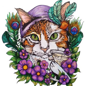 Cat Coloring Page Top Hat Cat by Hannah Complin PDF Download 1 Extra Free PDF Illustration Artwork Nerd Feline Steam Punk Smoking image 3