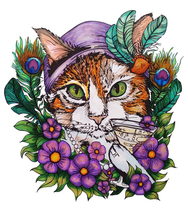 Cat Coloring Page Top Hat Cat by Hannah Complin PDF Download 1 Extra Free PDF Illustration Artwork Nerd Feline Steam Punk Smoking image 3