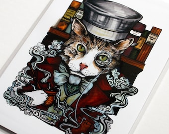 Cat Card Pop Art Pirate Kitty, Top Hat, Punk Rock, Flapper, Wizard, Pet Art Portrait, Cat Lover Gift Funny Cartoon Sphinx