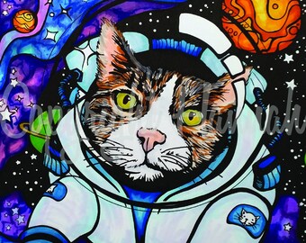 Astronaut NASA Space Explorer Cat Digital Print, Cat Drawing, Cat Wall Art, Pop Art Spacewalk, Kitty Illustration Poster Cosmonaut Funny