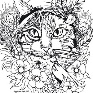 Cat Coloring Page Top Hat Cat by Hannah Complin PDF Download 1 Extra Free PDF Illustration Artwork Nerd Feline Steam Punk Smoking image 2