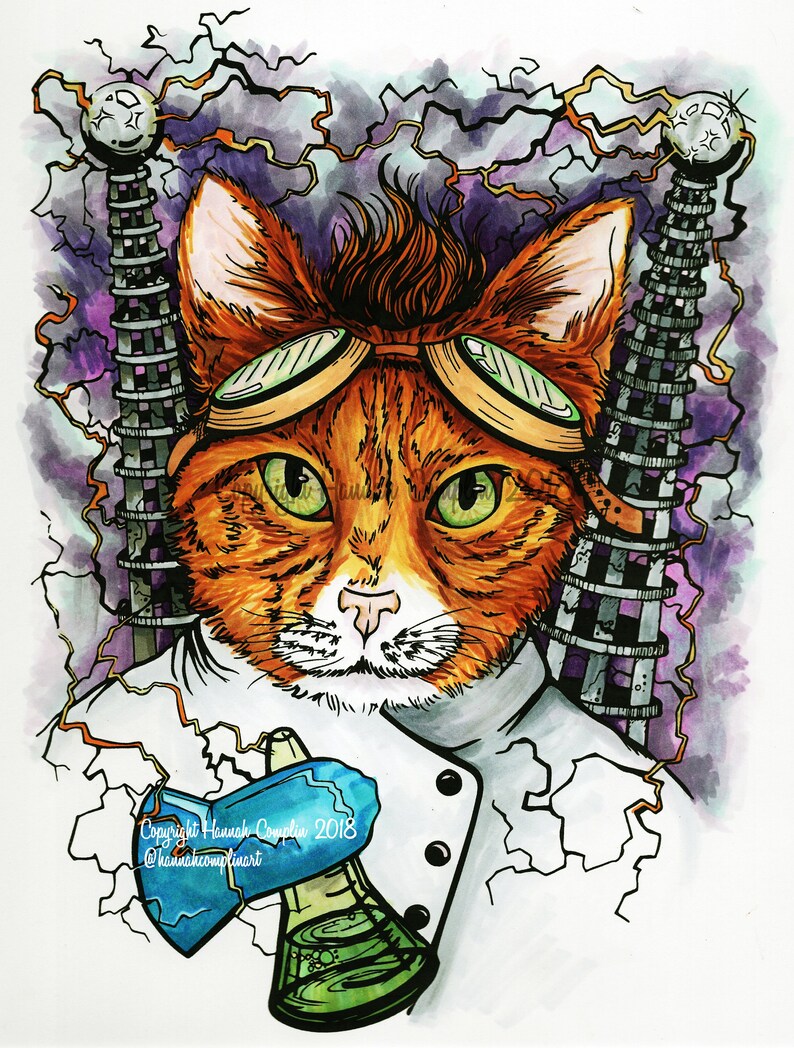 Cat Card Pop Art Pirate Kitty, Top Hat, Punk Rock, Flapper, Wizard, Pet Art Portrait, Cat Lover Gift Funny Cartoon Sphinx Mad Scientist Cat