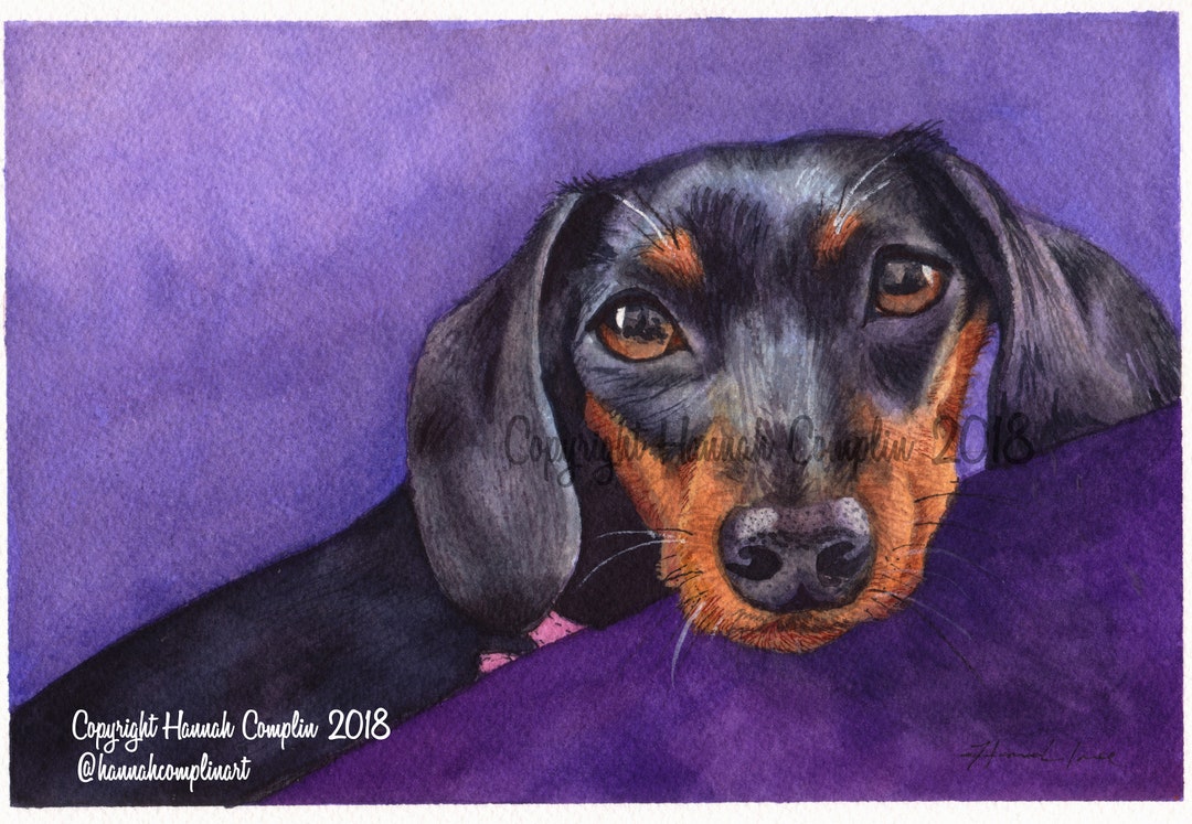 Custom Watercolor Pet Portrait Basic Background Dog Memorial Dachshund