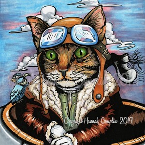 Cat Card Pop Art Pirate Kitty, Top Hat, Punk Rock, Flapper, Wizard, Pet Art Portrait, Cat Lover Gift Funny Cartoon Sphinx Pilot Cat