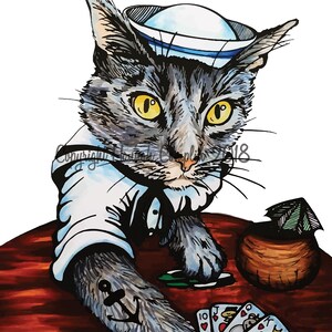 Cat Card Pop Art Pirate Kitty, Top Hat, Punk Rock, Flapper, Wizard, Pet Art Portrait, Cat Lover Gift Funny Cartoon Sphinx image 9