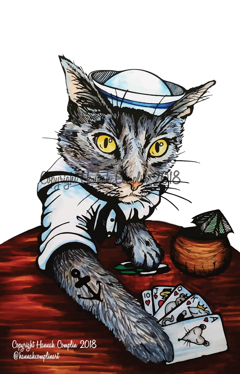 Cat Card Pop Art Pirate Kitty, Top Hat, Punk Rock, Flapper, Wizard, Pet Art Portrait, Cat Lover Gift Funny Cartoon Sphinx image 9