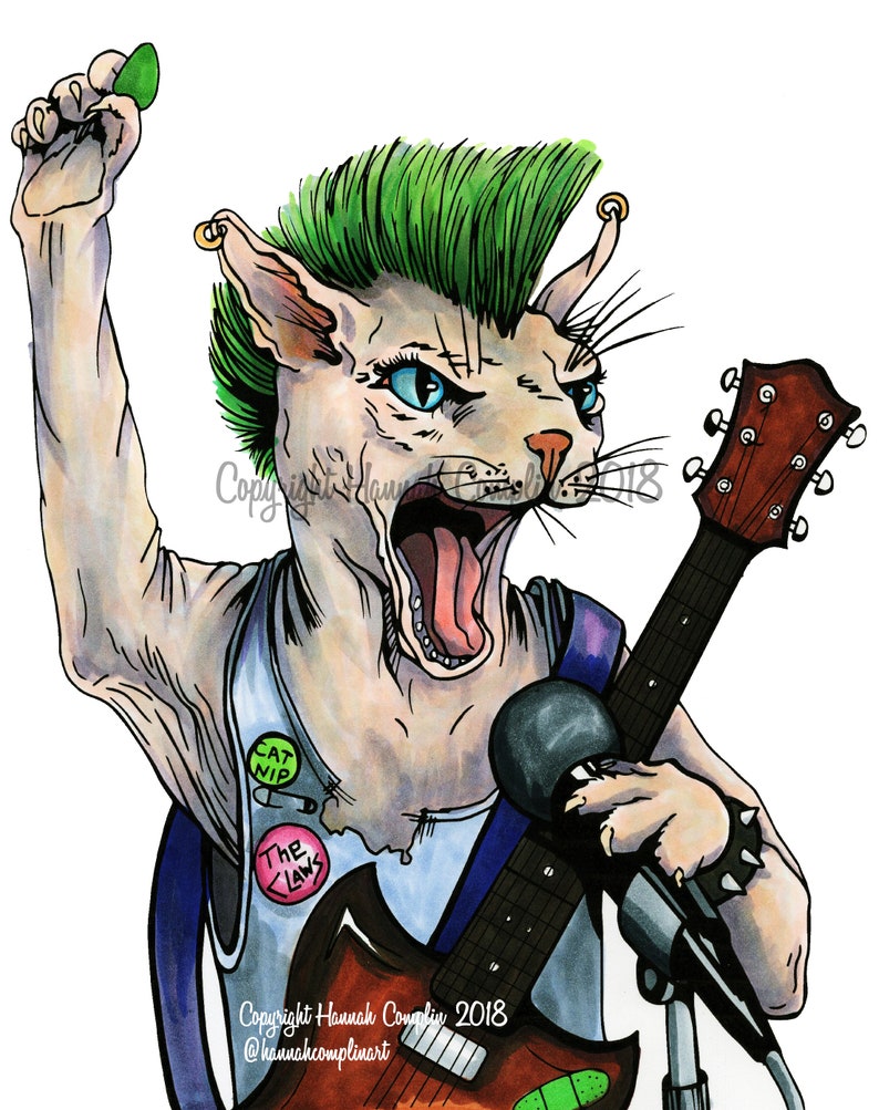 Cat Card Pop Art Pirate Kitty, Top Hat, Punk Rock, Flapper, Wizard, Pet Art Portrait, Cat Lover Gift Funny Cartoon Sphinx Punk Cat