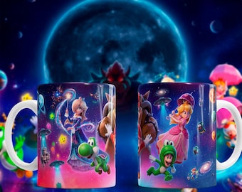 Space Fantasy Friends Mug Wrap 11 oz, Cosmic Adventure Cup Design, Cartoon Galaxy Sublimation PNG, Colorful Outer Space Mug Wrap