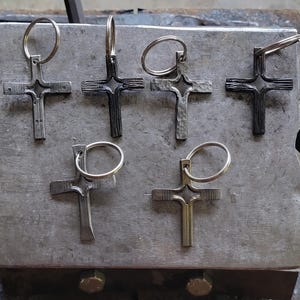 Rustic cross keychain hand forged, Handmade in the USA