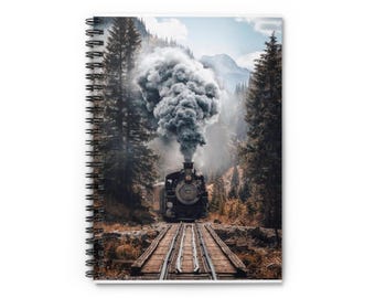Vintage Steam Train Spiralblock | Liniertes Journal, Malerische Bergbahn
