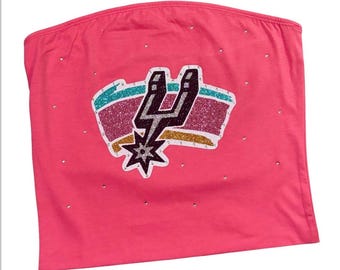 San Antonio Glitter Tube Top, Rhinestone accent, Basketball Game Day Apparel