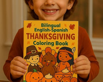 Livro de colorir e atividades bilíngue para o Dia de Ação de Graças | Inglês-Espanhol | Páginas para colorir de outono para crianças | Download instantâneo | Atividades para pré-escola