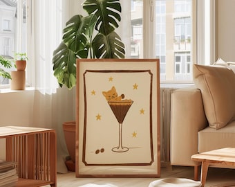 Martini Glass Print | Cute Cat Art | Coffee Cocktail Wall Art | Cat Poster | Cat Lover Print | Tabby Cat | Cocktail Art | Digital Download