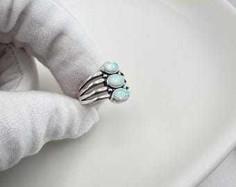 White Opal Sterling Silver Ring • Minimalist Oval Opal Band