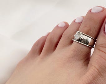 Moonstone Toe Ring 925 Sterling Silver  Adjustable Minimalist Band  Everyday Jewelr