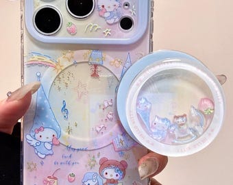 Verträumte Hello Kitty MagSafe Hülle mit Shaker Grip Charm, Engel Pastell Hülle iPhone 17 16 15 14 13 Pro Max, Kawaii Kokettes ästhetisches Geschenk